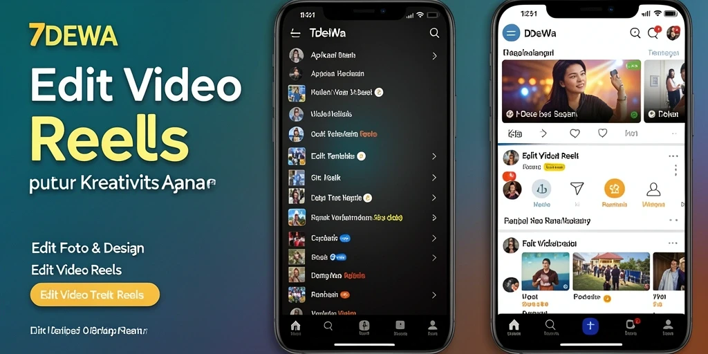 Antarmuka aplikasi 7DEWA dengan fitur edit video reels yang menarik.