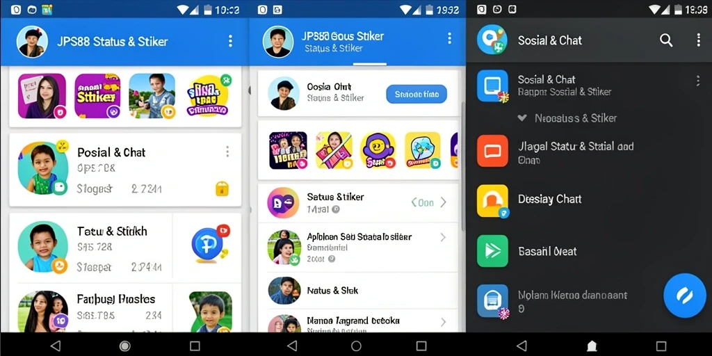 Antarmuka JPS88 menampilkan berbagai pilihan stiker unik dan status menarik.