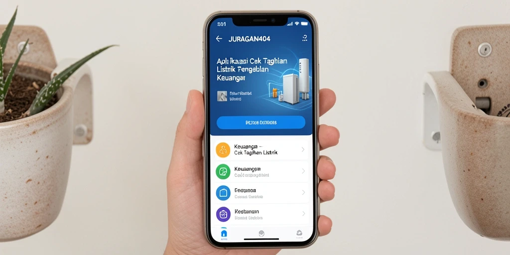 Tampilan antarmuka aplikasi JURAGAN404 untuk cek tagihan listrik.