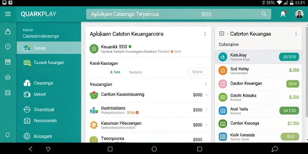 Antarmuka intuitif <strong>QUARKPLAY</strong> untuk mencatat keuangan harian.
